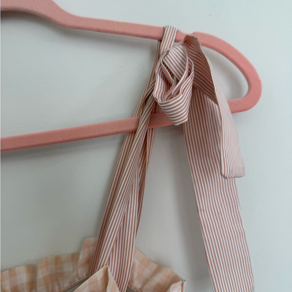 MARBLE Peach Gingham Smocked Dress with pockets - Picture 8 of 9